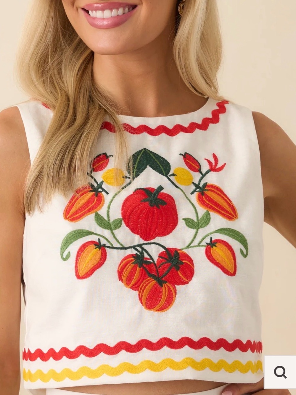 NWT PROSPERINA ELLIE TOMATO EMBROIDERED IVORY COTTON TOP Small